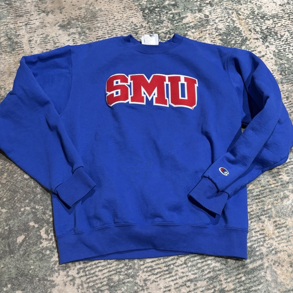 Champion SMU Mustangs Sweatshirt Medium Blue Crewneck Tackle Twill